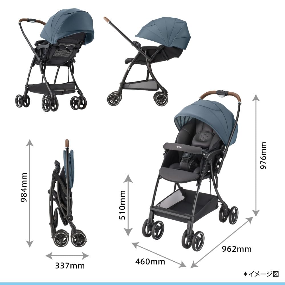 Aprica Lacuna Air Plus A-Type Stroller, for ages 1 month to 36 months, lightweight, reversible, automatic 4-wheel drive (gray) [2024 model]