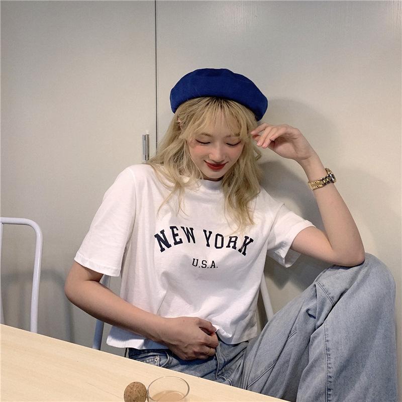 Letter Printed Short Base Shirt Top for Women's Summer New Slim Fit Short-sleeved T-shirt for Women