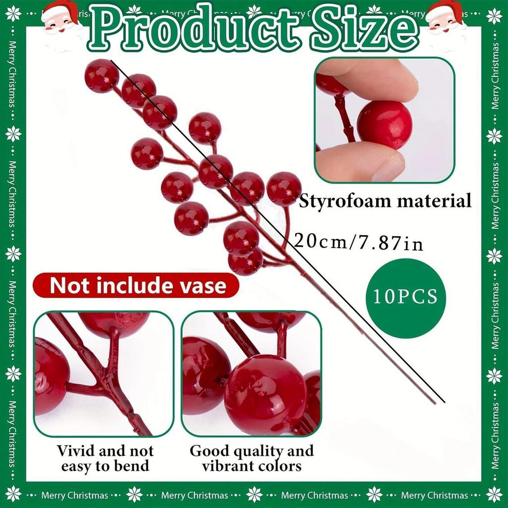 2025 Christmas Faux Pine Branches Artificial Christmas Red Berry Pine Stems Holiday Tree Decoration For Indoor Bedroom Office