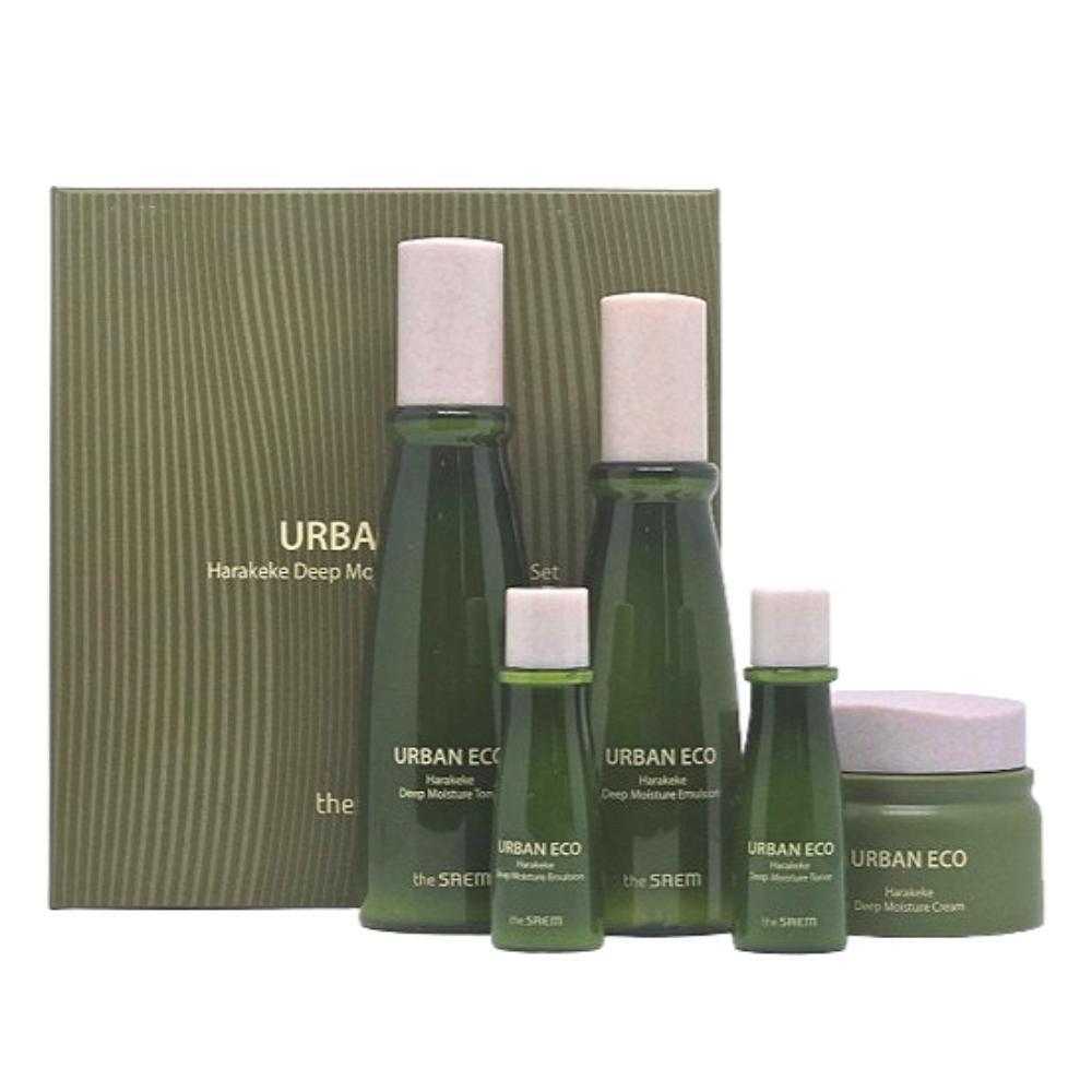 The Saem Urban Eco Harakeke Deep Moisture Skincare 3-Piece Set – Toner 150ml + Emulsion 130ml + Cream 50ml + Bonus Travel Sizes – Intense Hydration