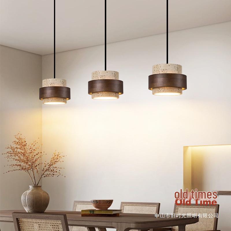 Vintage Yellow Travertine Wabi-Sabi Style Bedside Pendant Light for Bedroom, Bar, or Study