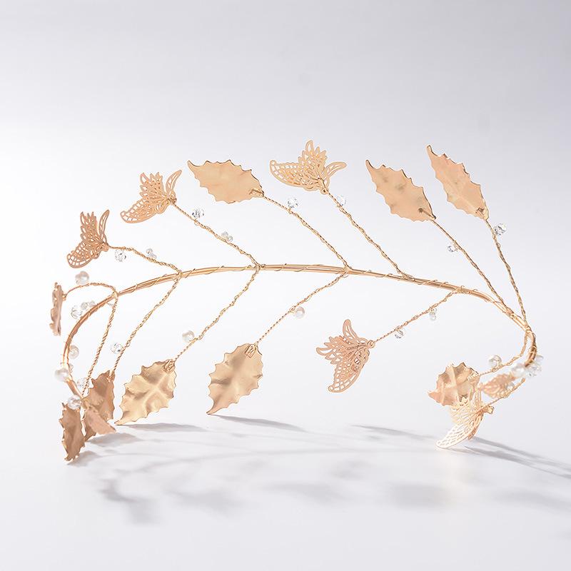 Forest Alloy Leaf Headdress, Handmade Pearl Bridal Exquisite Headdress, Dress, Banquet Dinner Hair Accessory