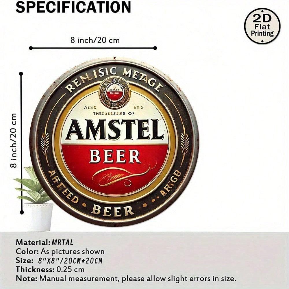 1pc Amstel Beer Vintage Metal Tin Sign 8x8 Inch Round Retro Wall Art Bar Home Pub Decor