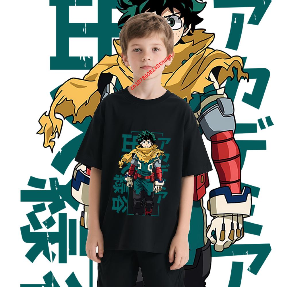 Kids  Tshirt Mha Midoriya Print Anime Cartoon Tops for Boys Girls 100-160cm Casual Tee Children Clothing