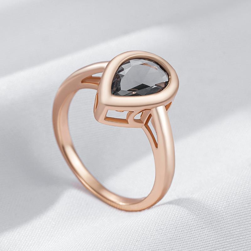 Grey Crystal Water Drop Rings For Women Fashion Rose Gold Color With Natural Zircon High Quality Daily Jewelry