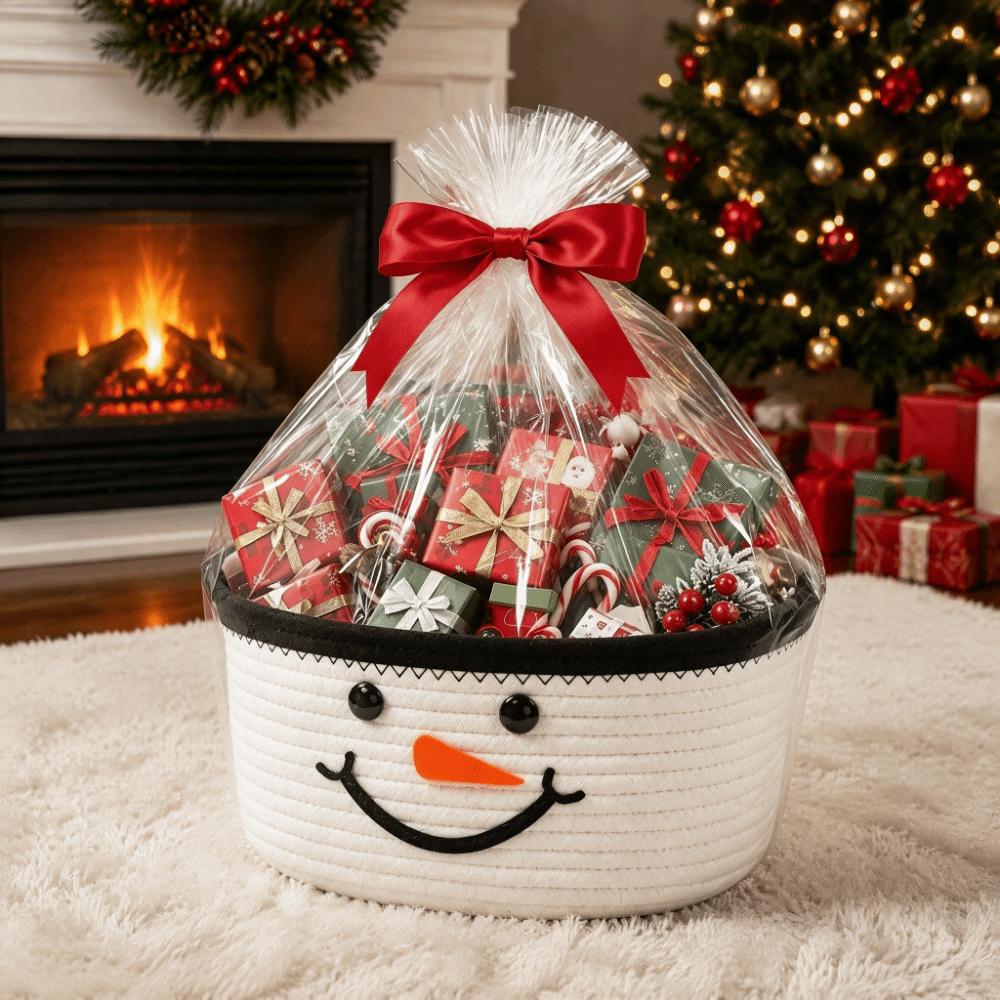 Cotton Rope Christmas Woven Storage Basket Large Capacity Small Item Storage Basket  Xmas Gifts
