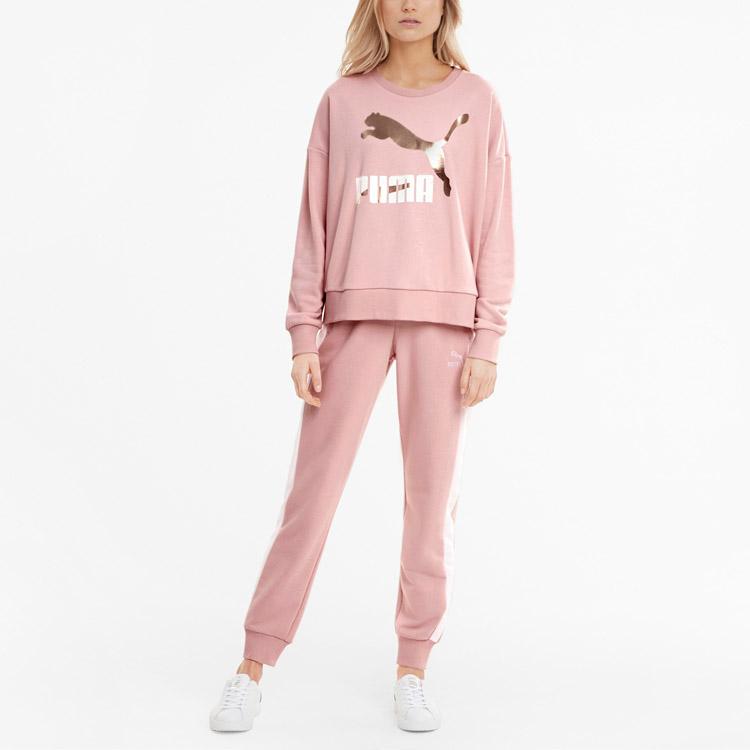 Puma Ess Sports Casual Color Block Logo Round Neck Pullover Sweatshirt Women Sweatshirt Pink 531382-15