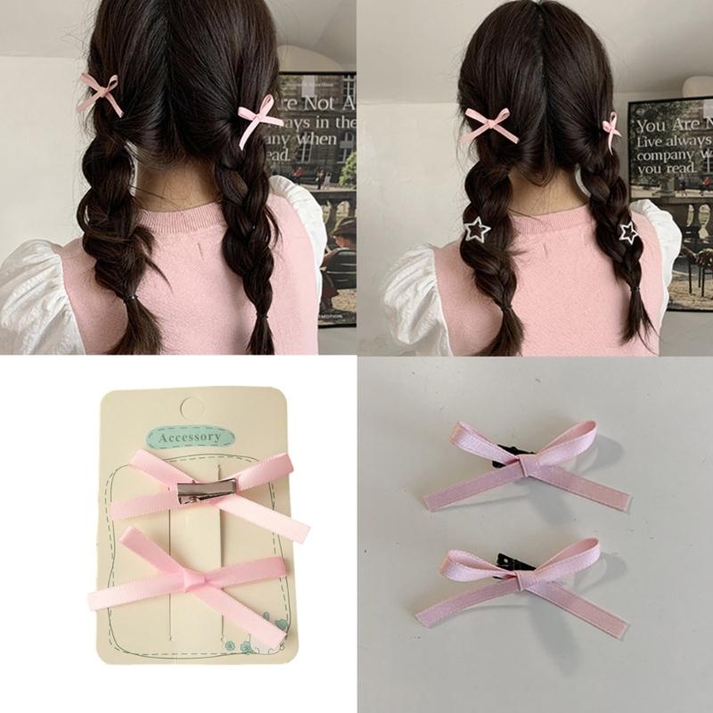 Bowknot Hair Clip Female Girls Hair Pins Mini Grab Clips with Ribbon Design Hair Accessories for Daily Wear and Parties
