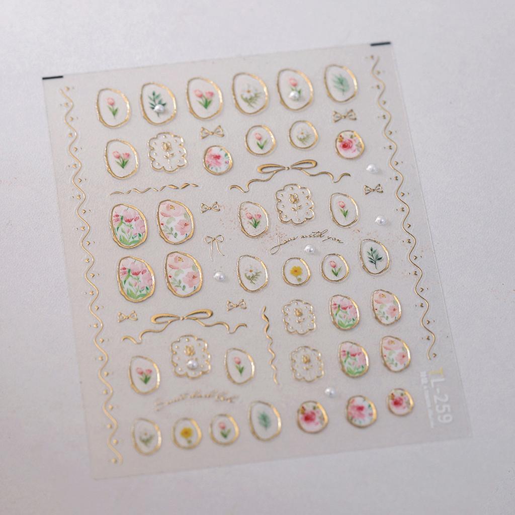 Nail Stickers with Tulip, Pearl  Ribbon Designs, Self-Adhesive Nail Art Decorations, Waterproof 3D Stereo Effect