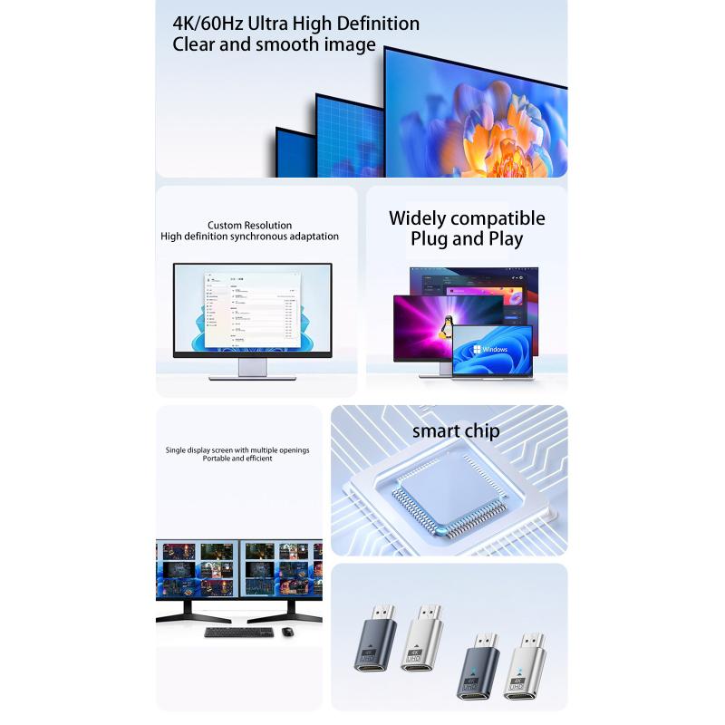 4K@60Hz -Compatible Male To Female Hdr Virtual Monitor Edid Emulator For Pc Hdtv Laptop Projector Adapter