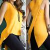 Sexy Lady Solid Color Sleeveless Round Neck Back Slit Irregular Hem Vest Tank Top