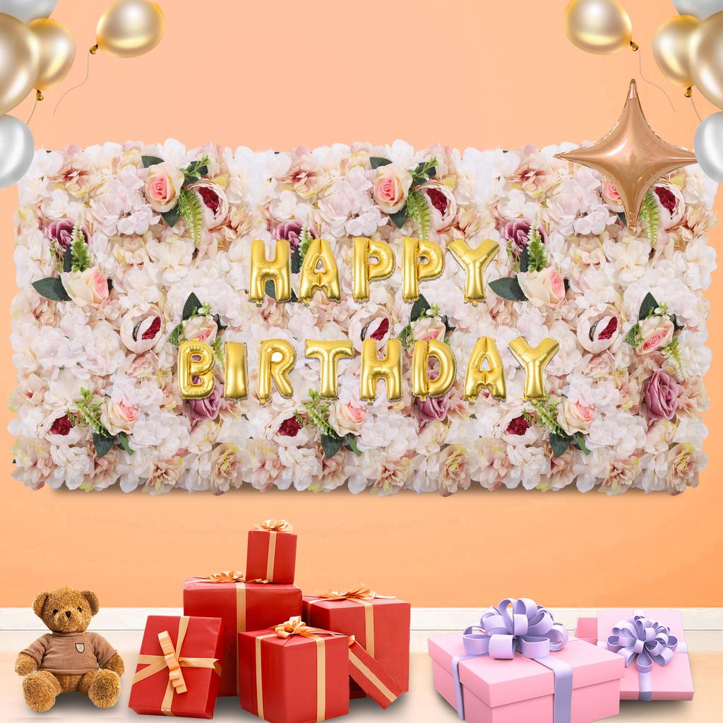 6 Pcs Flower Wall Panel, Floral Backdrop Decor - 24x16 Inch Artificial Rose Wall, Faux Flower Panels for Wedding, Party, Nursery