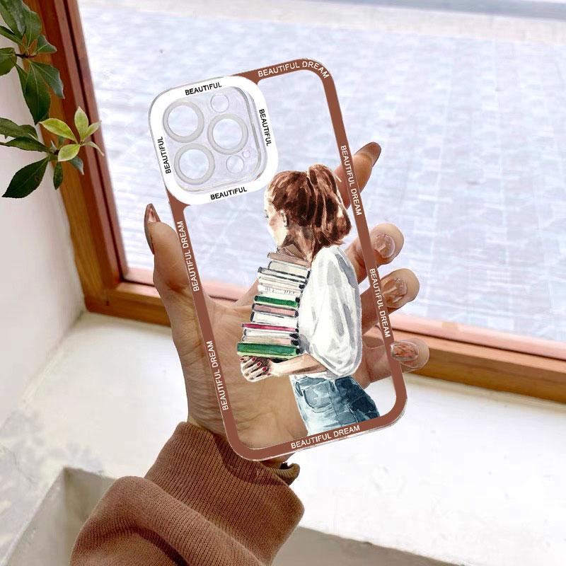 

Read Book And Coffee Girl Clear Phone Case Cute Cover for iphone 15 13 14 12 11 Pro Max X XS XR 7 8 Plus SE2 Transparent Cover iPhone SE（4.7 ）