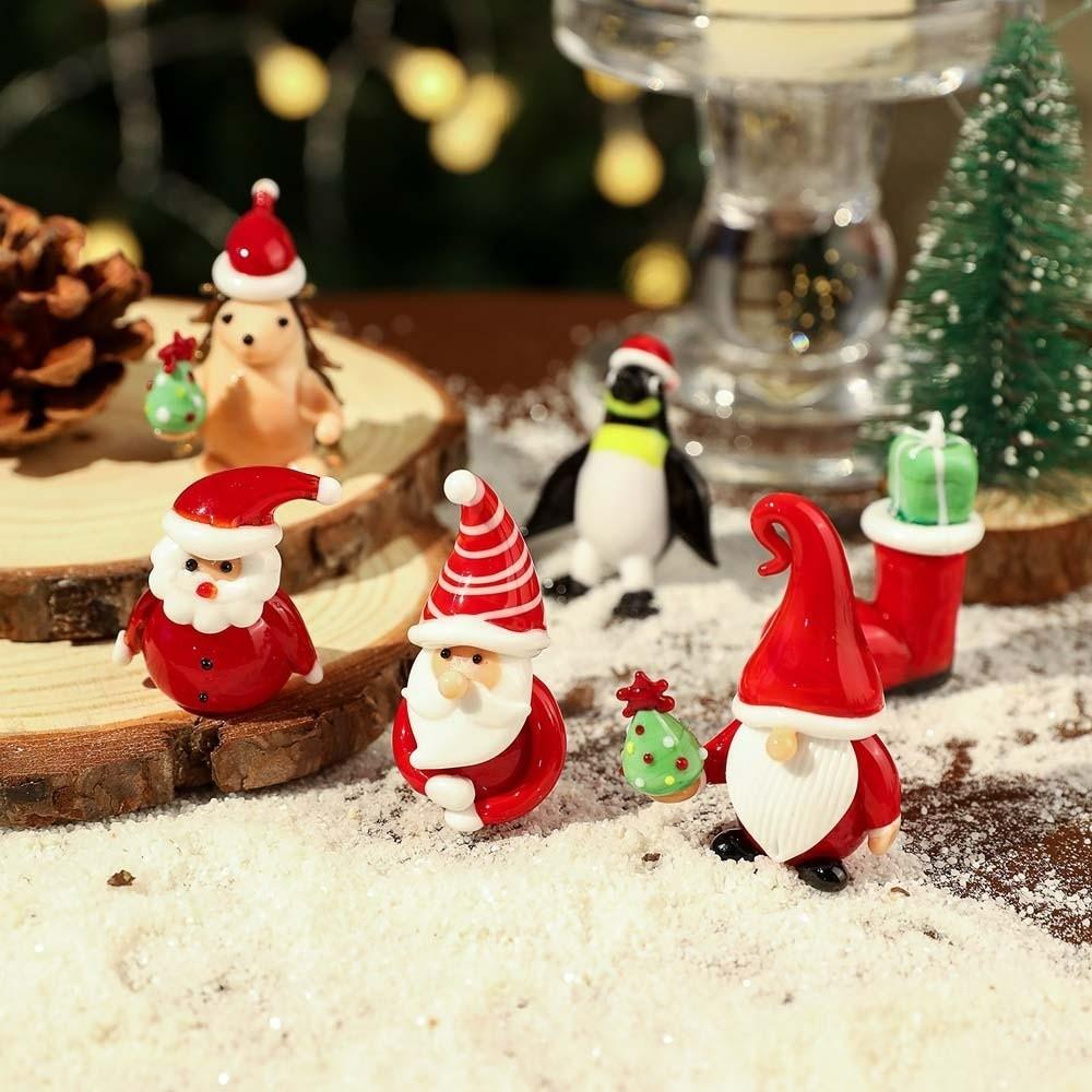 Glossy Miniature Christmas Figurine Handcrafted Cartoon Desktop Statue Glass Yoga Santa  Collectors