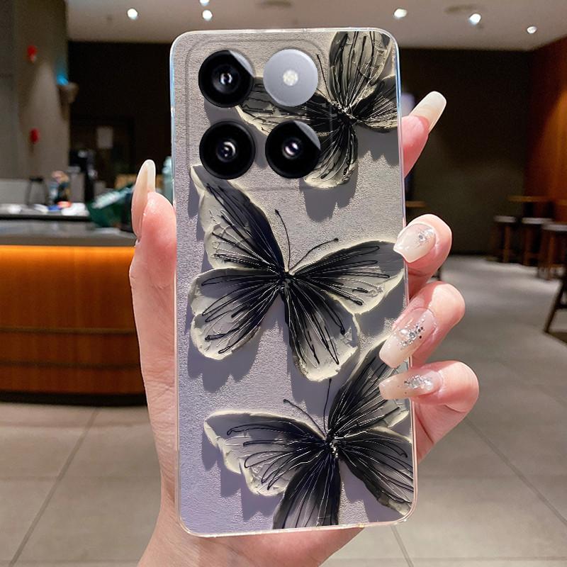 For Xiaomi 14T / Xiaomi 14T Pro Case Clear Luxury Fashion Butterfly Flower Soft TPU Silicone Casing Cover Transparent Phone Case