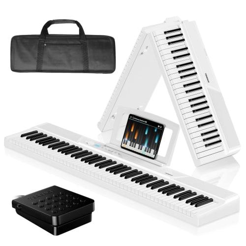 TERENCE V50 White Digital Piano, 88 Keys, Foldable, 30W Dual Speakers, High-Sensitivity Touch-Response Keyboard, Authentic Touch Sensitivity, 128 Voic