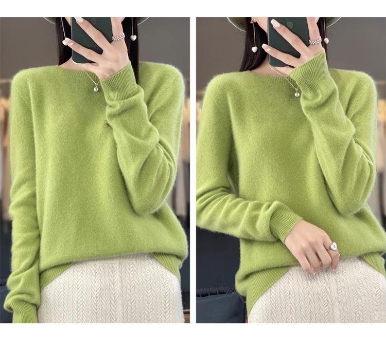 Women's Pure Wool Loose Knit Cashmere Sweater - Round Neck, Long Sleeve, Soft Base Layer for Autumn/Winter