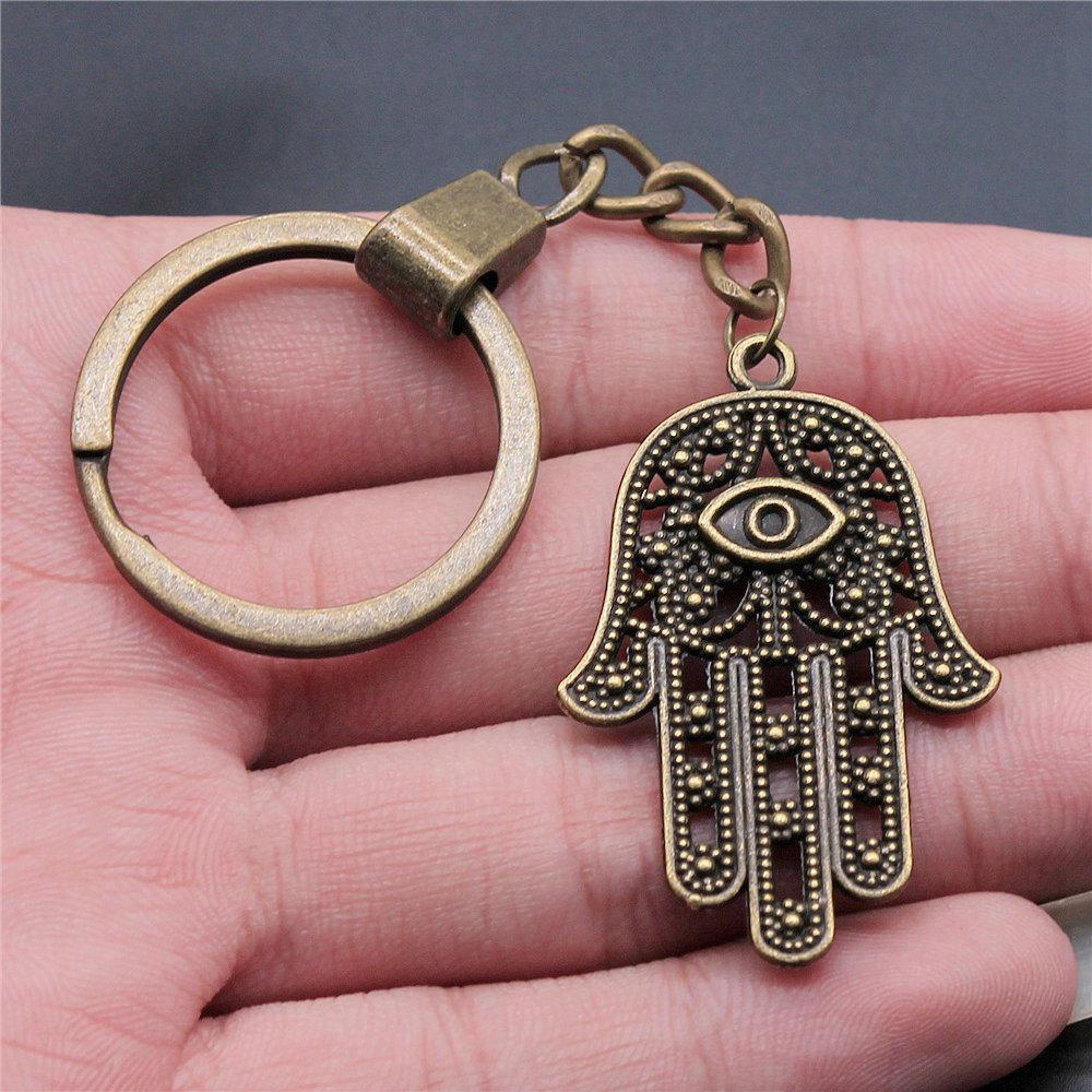 Star of David Talisman Amulet Pendant Antique Bronze Metal Keychain with 30mm Ring for Boys Bag Charm