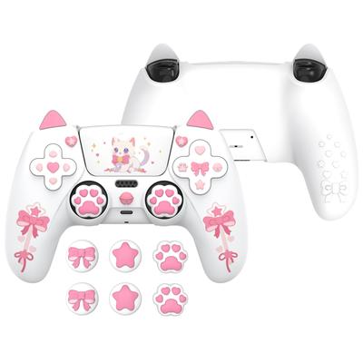Silicone Protective Cover for PlayVital Sweetheart Kitty Ps5 Joystick Cap and Stickers Grip Also Compatible with Official Charging Dock White