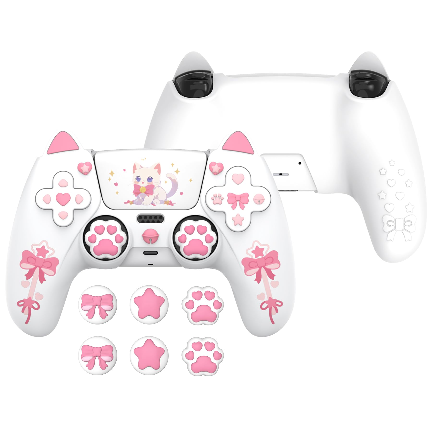 

Силіконовий захисний чохол для ковпачка джойстика PlayVital Sweetheart Kitty ps5 та наліпки-грипси, також сумісний з офіційною док-станцією для заряджання Білий білий