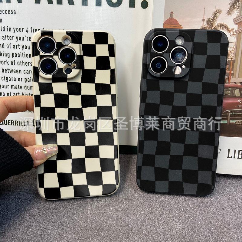 Black Plaid Applies To iPhone15 Mobile Phone Case 14PROMAX All-inclusive 13 Anti-drop 16/15 Protective Case 17.