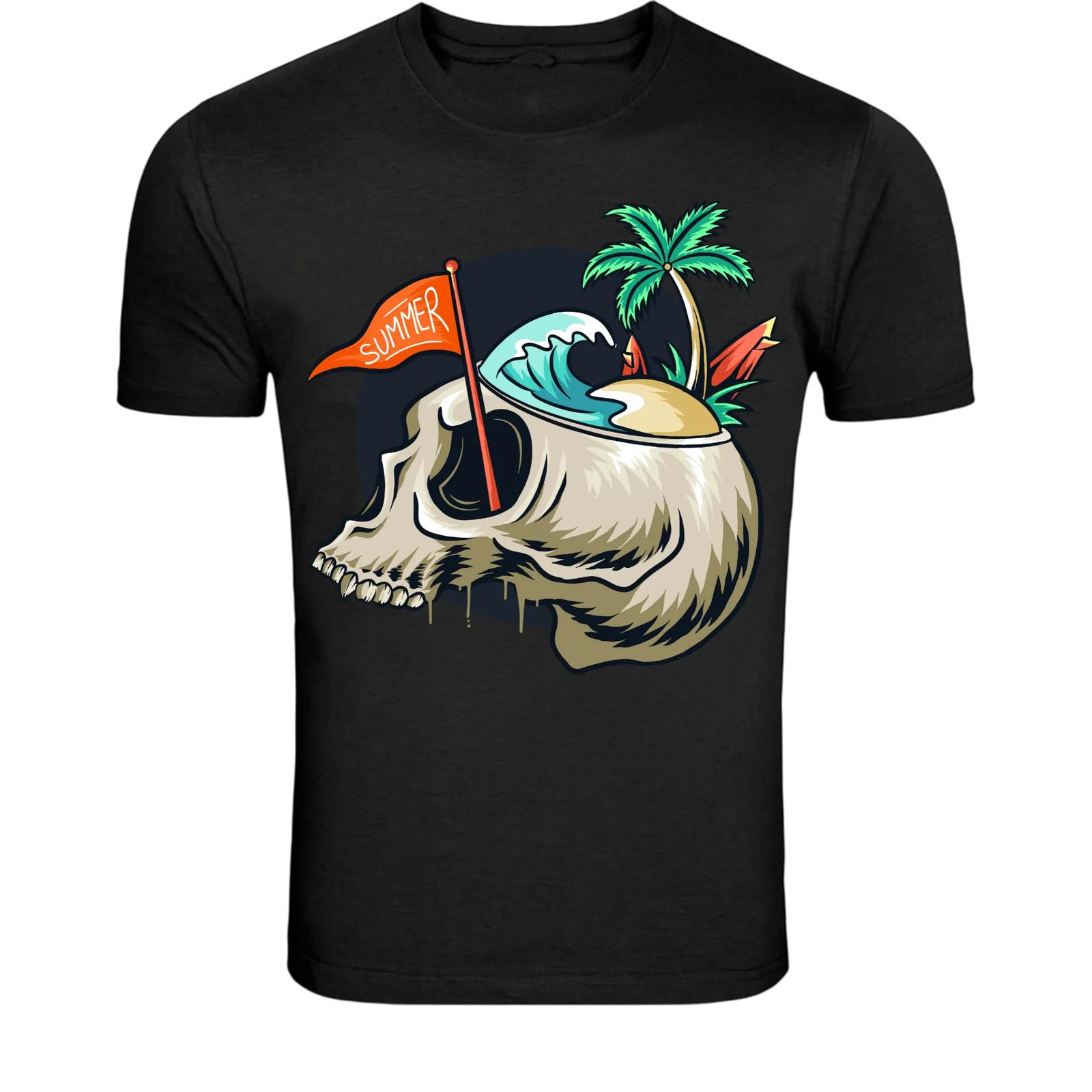 

Summer Skull Beach T-Shirt - Tropical Surf Graphic Tee 5XL різнокольоровий