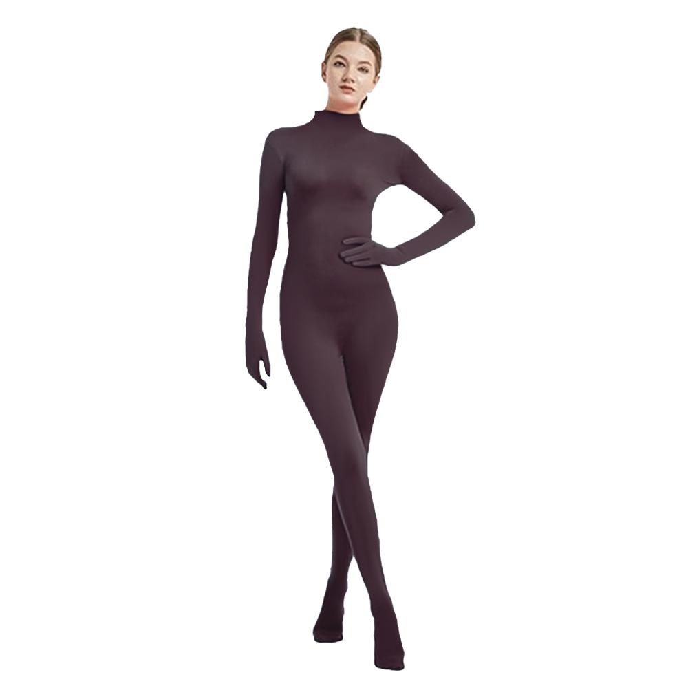 

Solid Jumpsuit Leotard Color Stage Costume Halloween Party Clothing Cosplay Chocolate,190