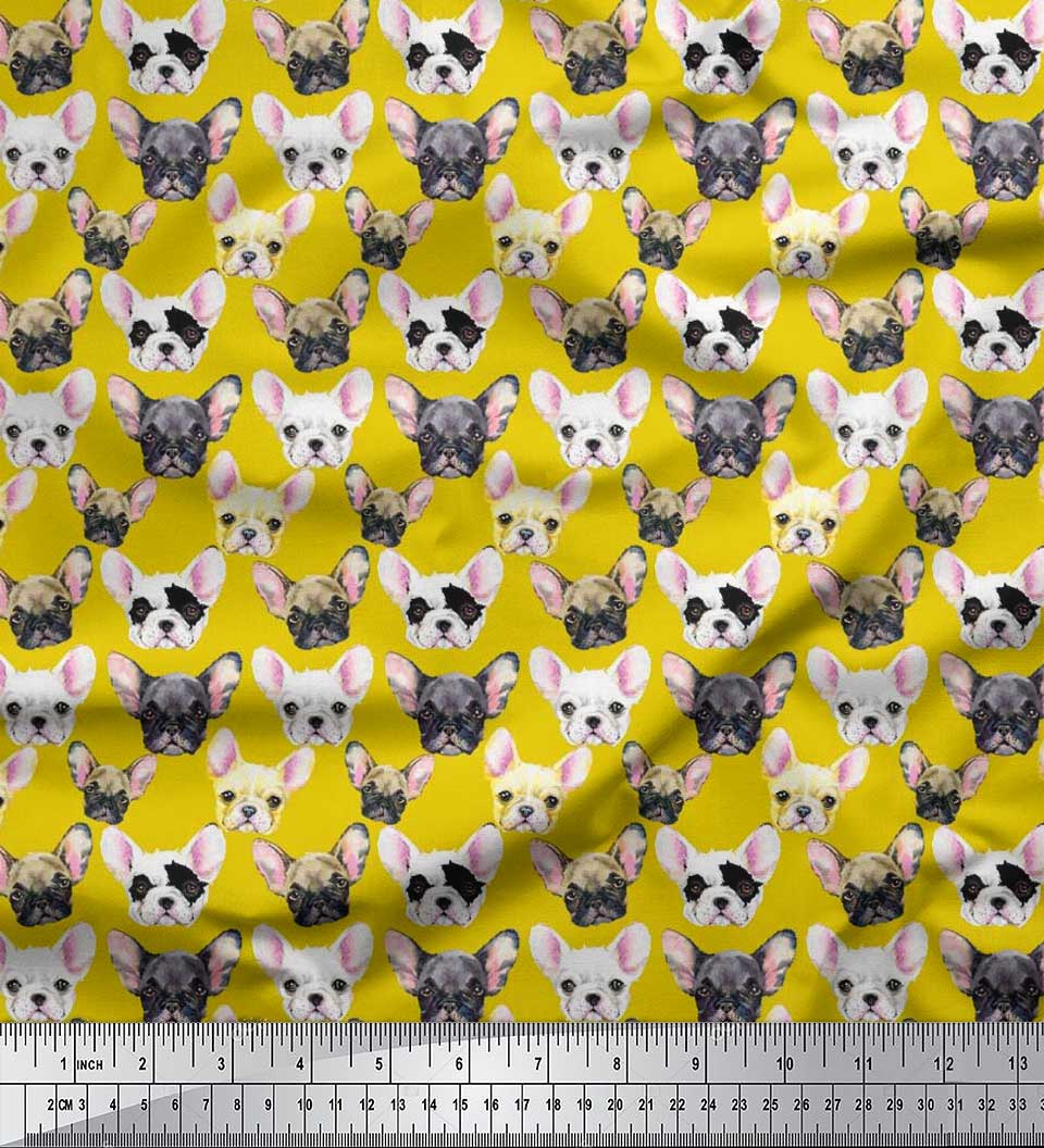 

Тканина Soimoi Japan Crepe Satin Puppy Face Dog Print Тканина на метр 42 дюйма 42 Inch Wide - Poly Crepe жовтий