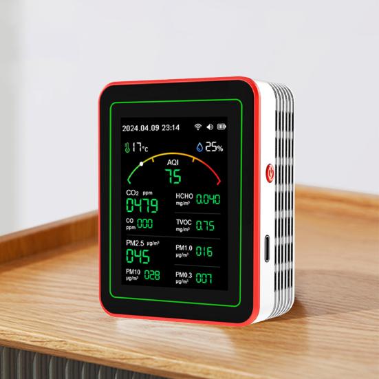 15-in-1 Air Quality Monitor Large Screen Indoor CO/CO2/HCHO/TVOC/AQI/PM0.3/PM1.0/PM2.5/PM10/Thermometer Humidity Monitor