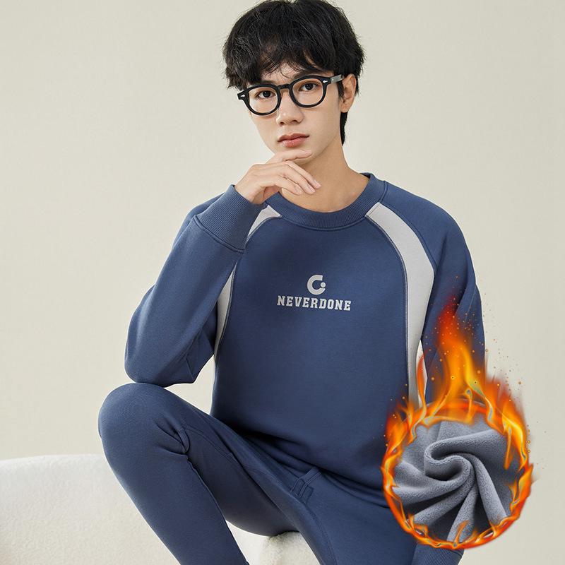 Herren Herbst Unterwäsche mit Fleecefutter: Teenager Schüler Winter Wärme Set