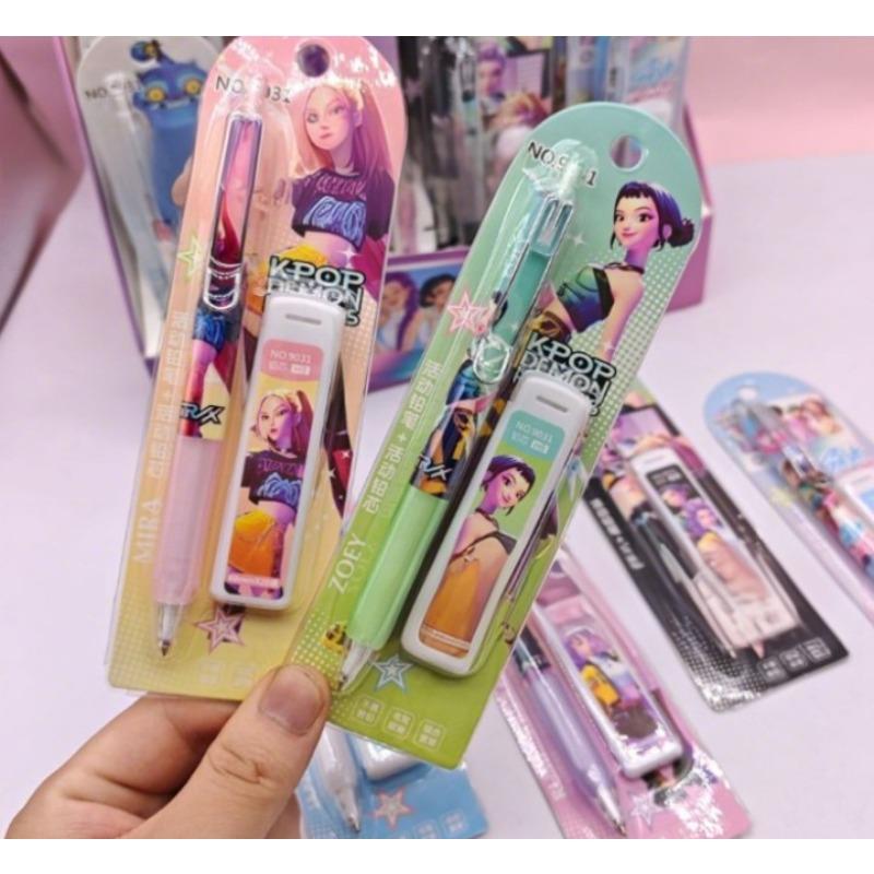 New popular cartoon anime girl replaceable pen core set cartoon press pencil school office stationery set gift