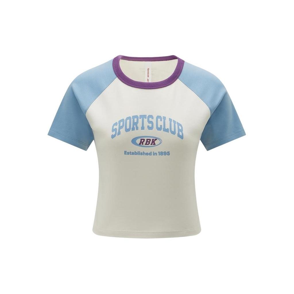 Reebok Color Block Knit Crew Neck Short Sleeve Raglan T-Shirt Women Tops Light-Blue White 24SRC406WGW2