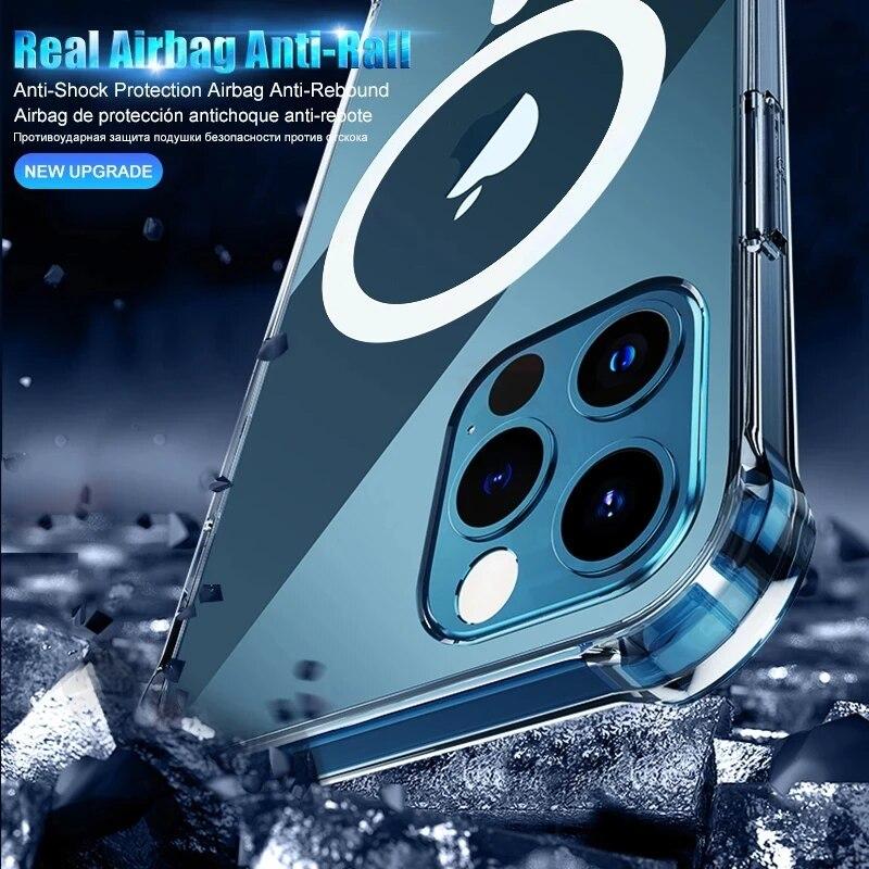 Clear For Magsafe Magnetic Case For iPhone 14 13 12 11 Pro Max 14 Plus Shockproof Protective Cover Wireless Charging Accessories