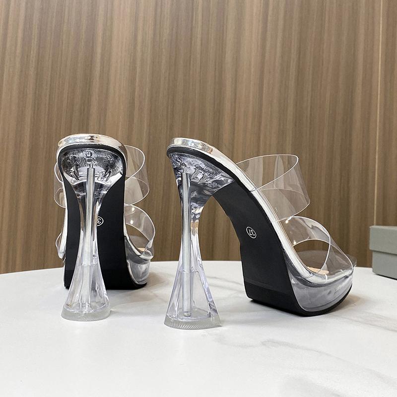 Voesnees Stripper Shoes 2024 New Summer Woman Sandals Elegant High Heels Clear Fine Mules Platform Outside Ladies Shoes