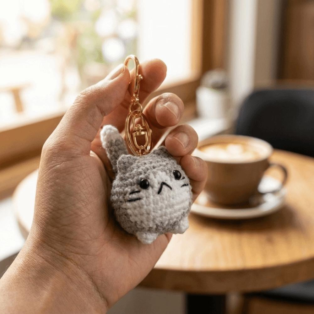 Multi-color Crochet Kitten Keyrings Cartoon Knitted Cat Keychain Cat Crochet Keychain Gift