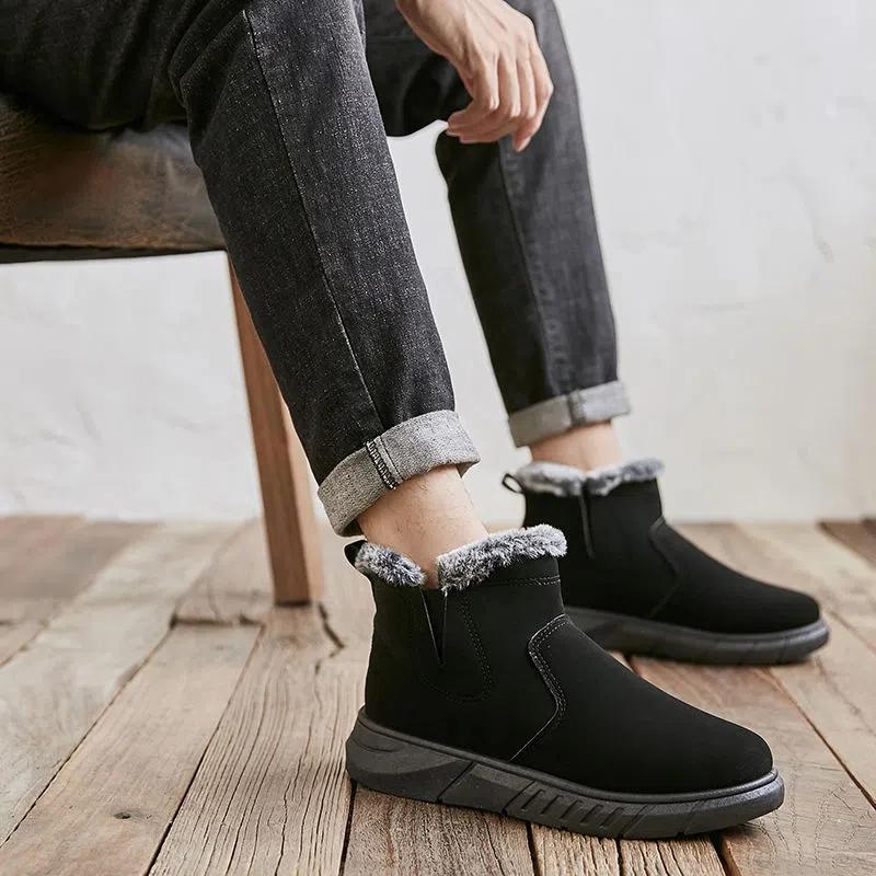 Men's Snow Boots Waterproof Outdoor Sports Ankle Flat Lightweight Black Grey Non-Slip Comfortable