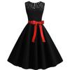 Blue Lace Patchwork Summer Women Elegant Vintage Party Dress Casual Office Ladies Dress