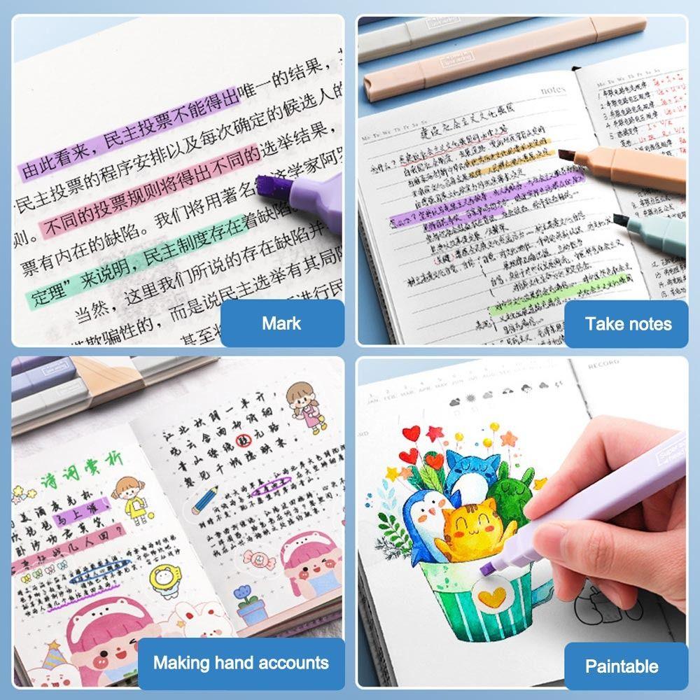 6Pcs/Set Soft Tip Pastel Highlighters Double Headed Hand Account Pens  School Office Supplies