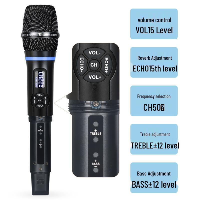 N27 Wireless Bluetooth Microphone for Home KTV with Reverb and Treble/Bass Control