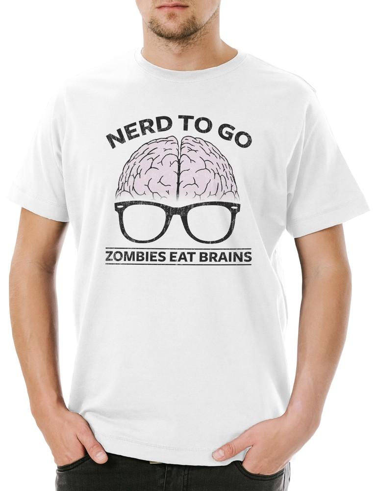 Nerd To Go Mens T-Shirt Zombie Zombies Brain Glasses Glasses Brain