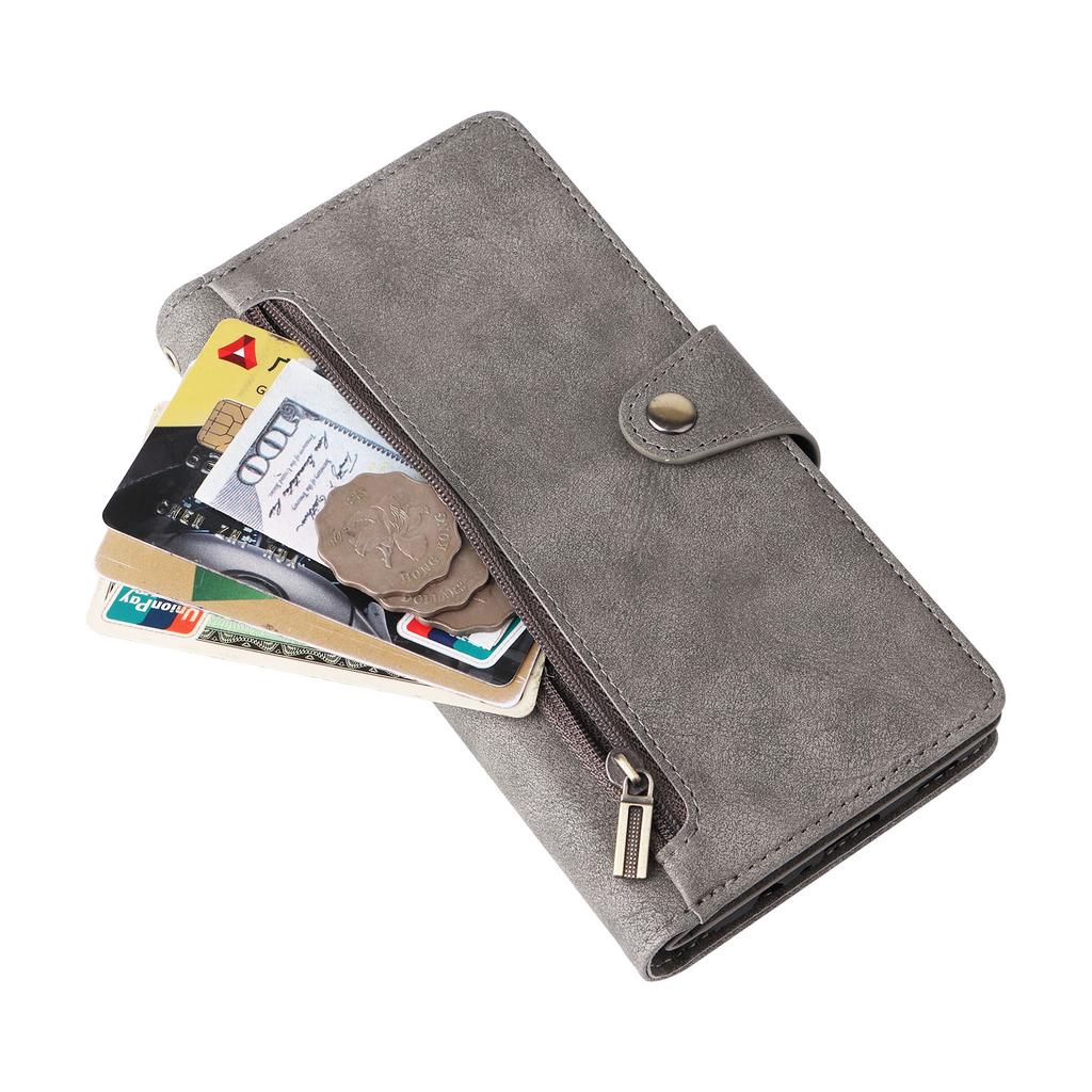 Phone Case For Samsung Galaxy A07 4G/A06 4G/A06 5G Zipper Wallet Rivet Decor Leather Cover with Wrist Strap