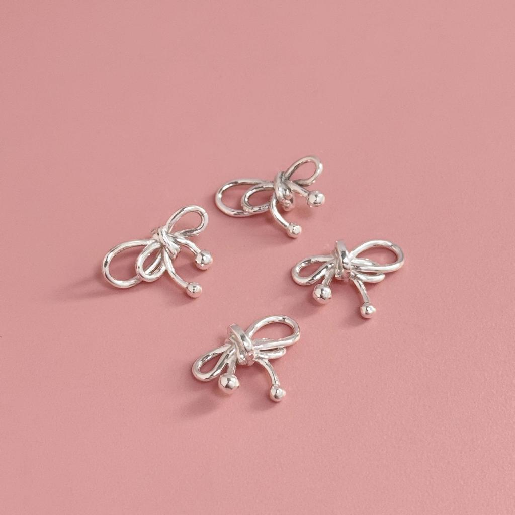 S999 Sterling Silver Bow Pendant Charm for DIY Crystal Bracelet, Necklace, Beading, Weaving, and Rope Silver Accessories