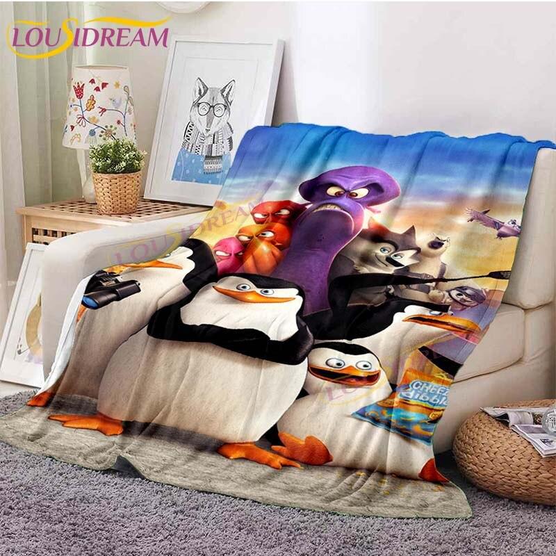 Kreslené flanelové deky Tučňáci z Madagaskaru Deka na pohovku postel Domácí deky pro dospělé děti Tučňák přehozové deky