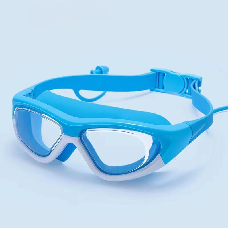 HD children's swimming goggles boys and girls anti-fog large frame swimming glasses comfortable silicone even Ear Plugs Swimming