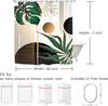 Emerald Green Black Abstract Shower Curtain, Modern Geometric Monstera Plant Leaves Mid Century Decor