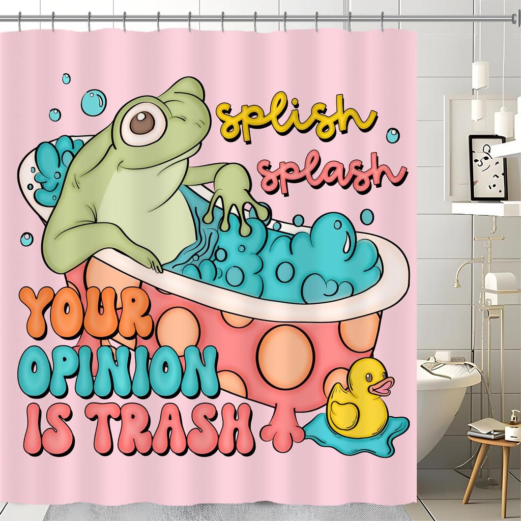 Funny Frog Shower Curtains, Humor Sarcastic Froggy Shower Curtain, 72 X 72 Inch Splish Splash Your Opinion Is Trash Waterproof S