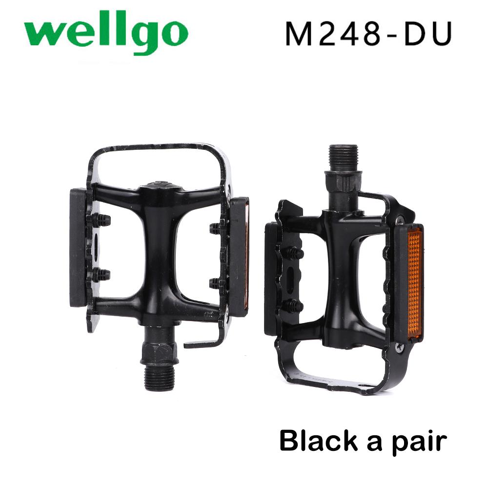 WELLGO M248 Mountain Bike Pedal Road Bicycle Fixed Gear DU Bearings Non-slip Ultra-light Pedal Treadle Threaded Bike Accessories чёрный