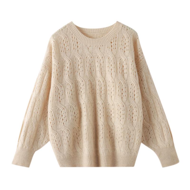 2026 Le Ka Sha Korean Style Mohair Hollow Knit Pullover for Women - Autumn/Winter Fairy Top Sweater