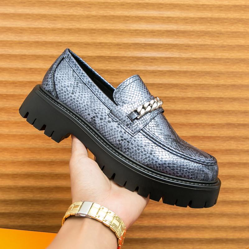 Fashion Men Leather Casual Handmade Shoes Platform Loafers Slip-on High Quality Green Thick Bottom Oxford Shoes Fashion Wedding Shoes