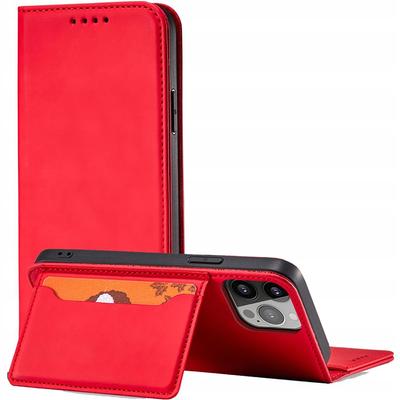 Magnet Card Case Etui Do iPhone 13 Pro Max Pokrowiec Portfel Na Karty Kartę Podstawka Czerwony
